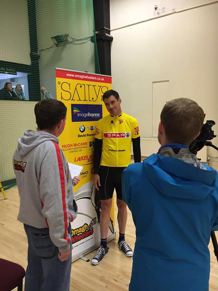 John O'Regan in yellow jersey at 2016 Tour of Omagh